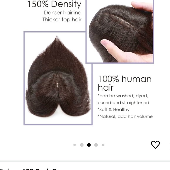 Human Hair Topper for Thinning Hair with Bangs 8 Inch #02 Dark Brown - Picture 4 of 9